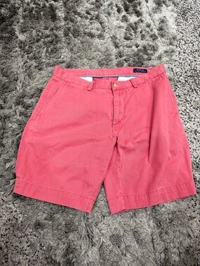 Polo Ralph Lauren Mens Shorts Size 34 Khaki Red Chino Flat Front Cotton